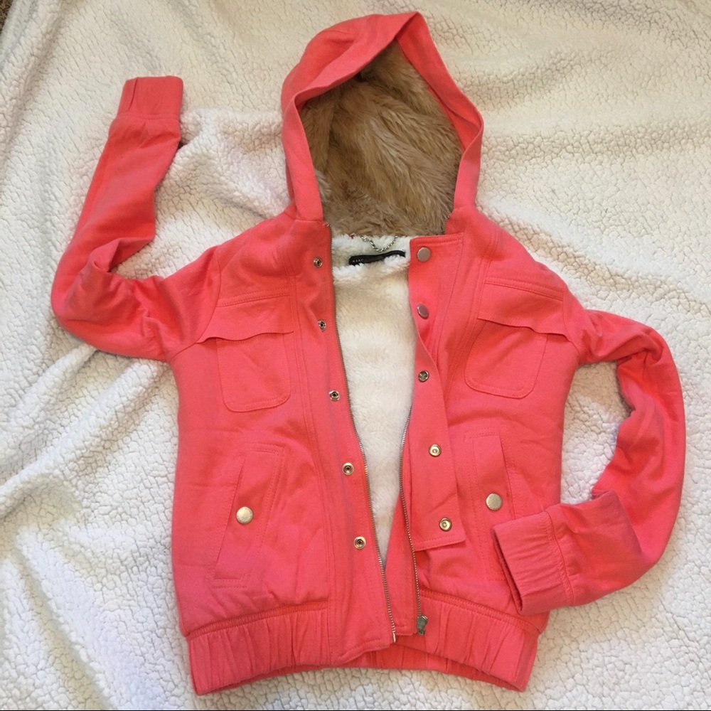Like-New Marc Jacobs Faux Fur Lined Salmon Hoodie